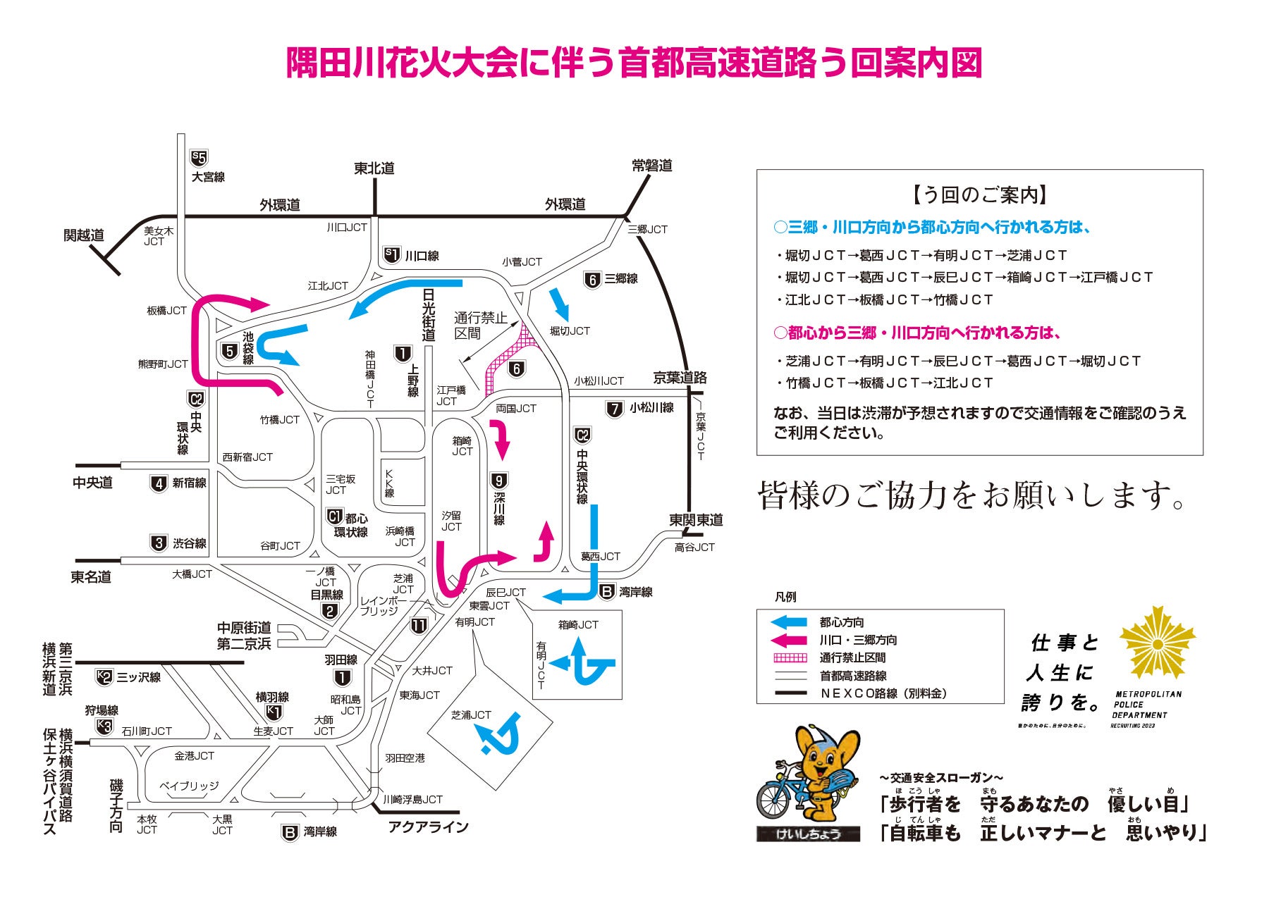 隅田川花火大会による交通規制時の首都高速の迂回路