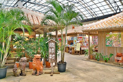 沖縄の昔の街並みを再現した琉球村の様子