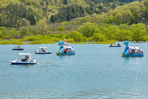 園内の湖に浮かぶボート