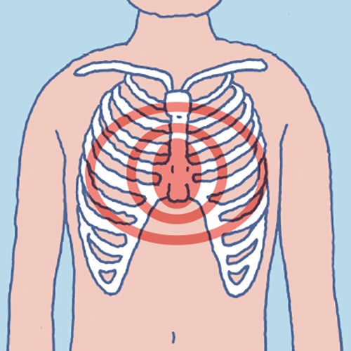 胸骨圧迫する部位を示したイラスト