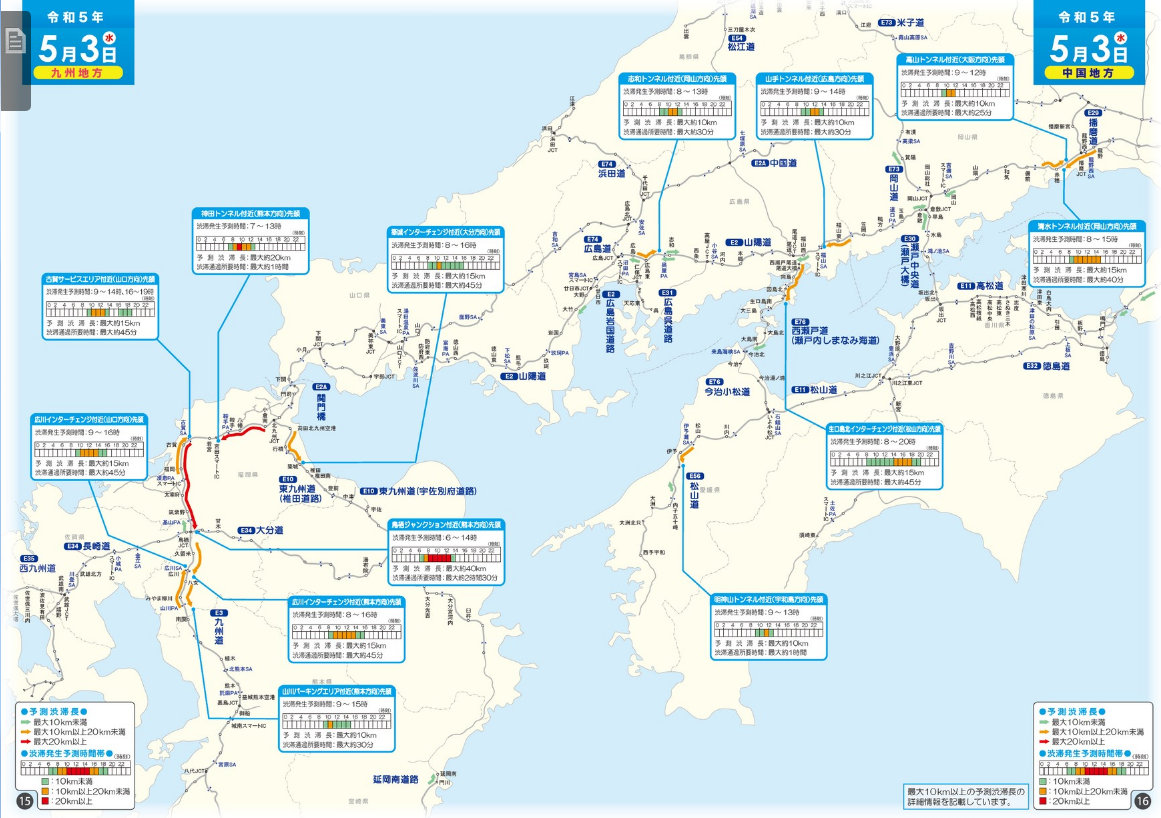 5月3日（水）九州・中国・四国エリアの渋滞予測