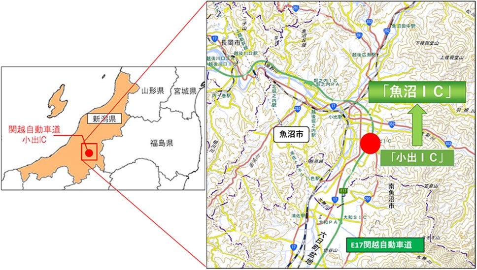 魚沼ICに名称変更する小出ICの場所を示した地図