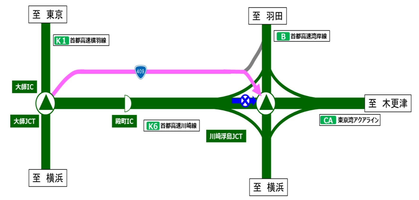 東京湾アクアライン川崎浮島JCTの2月5日～7日にかけての閉鎖時に推奨される迂回ルート
