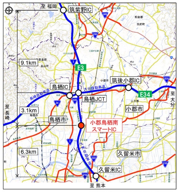 小郡鳥栖南スマートICの位置