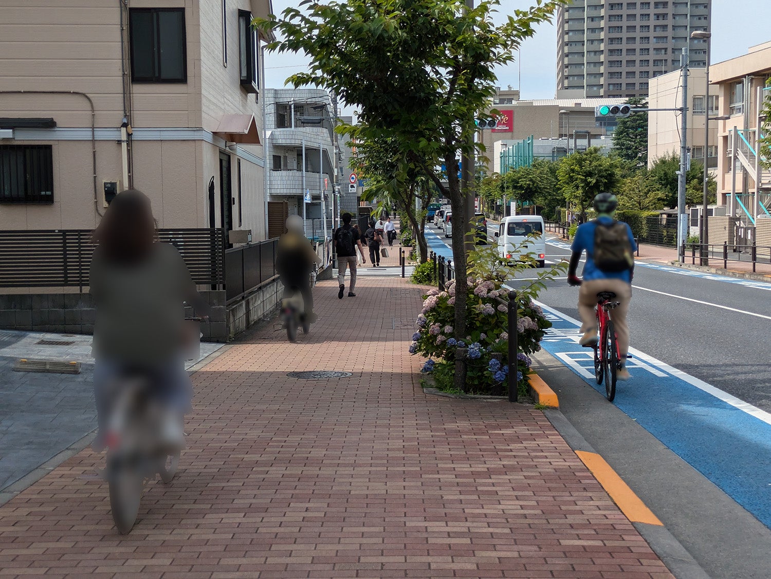 歩道と自転車レーンを走る自転車