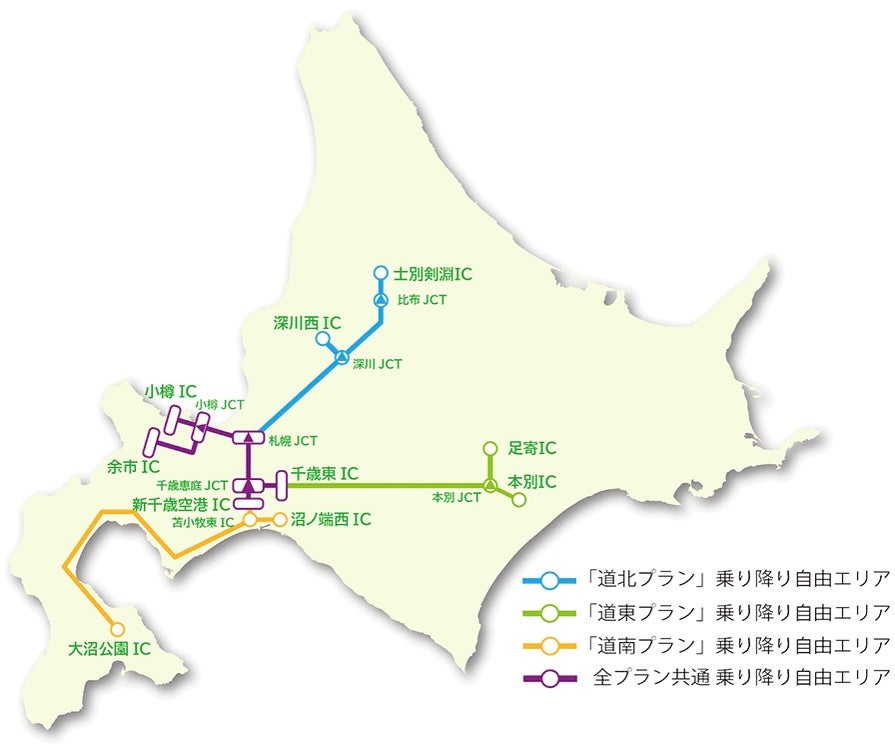 北海道内各プランの乗り放題区間