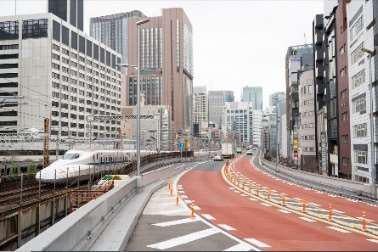 現在の東京高速道路(KK 線)土橋カーブと東海道新幹線