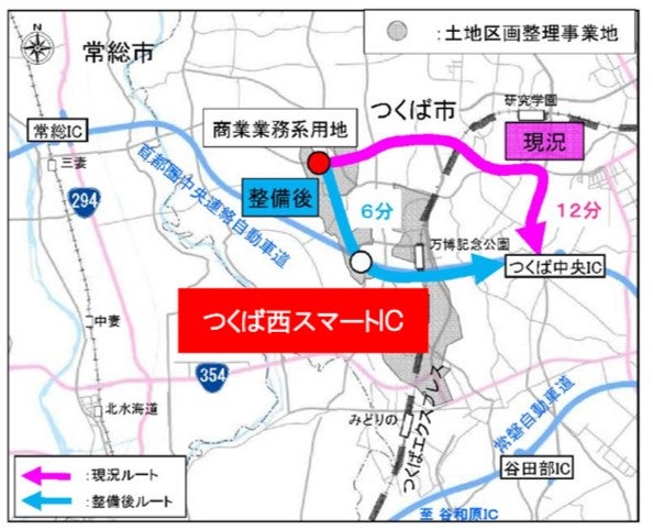 :商業業務系用地からつくば中央ICへのアクセス時間が短縮する見込み