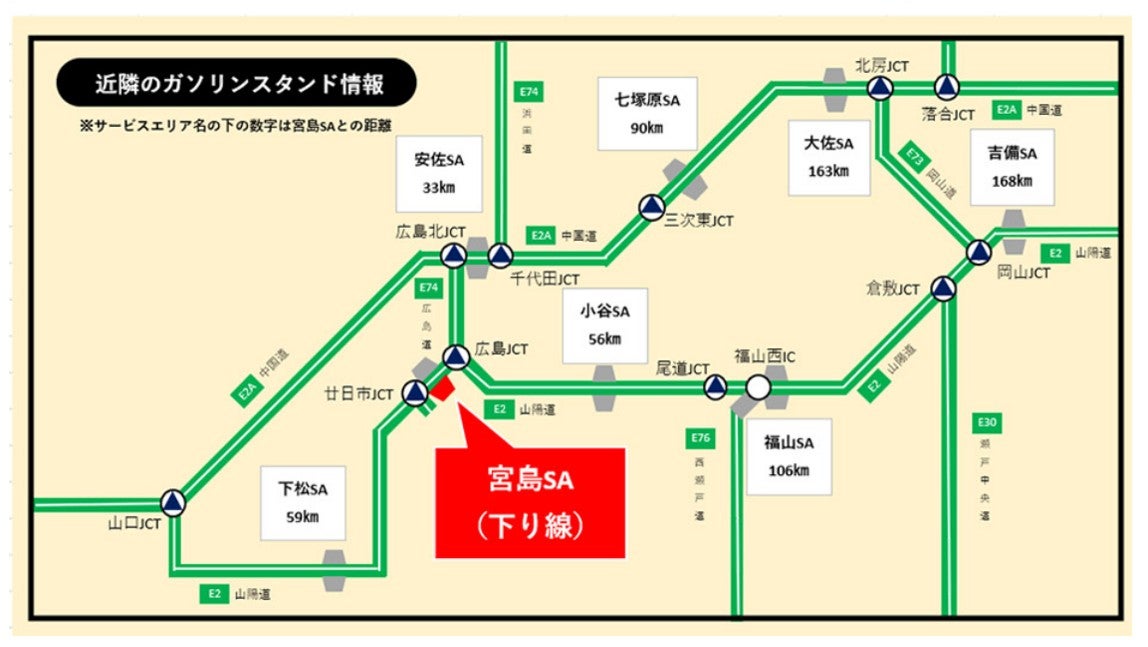 山陽道宮島SA近隣のガソリンスタンド情報