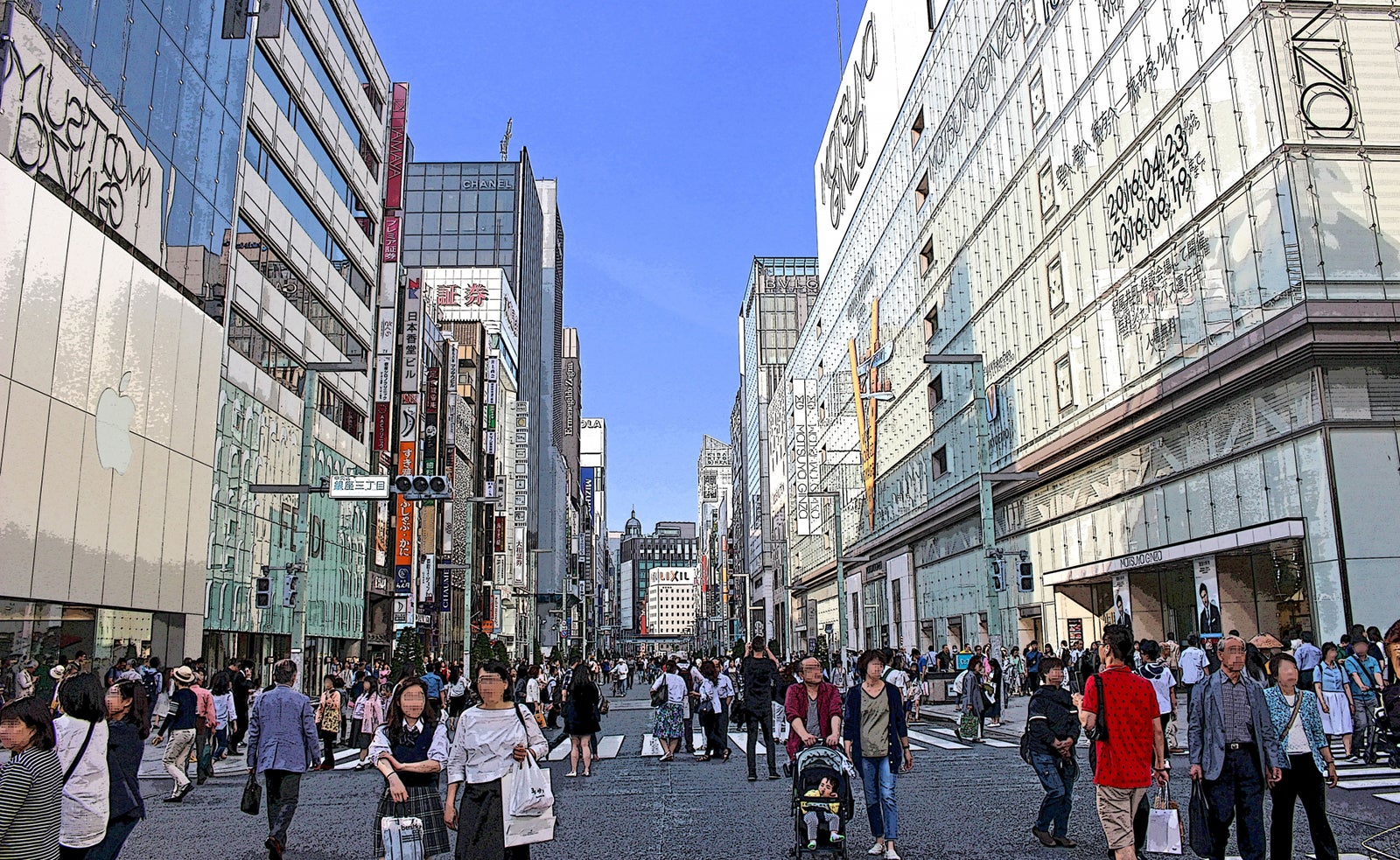多くの人でにぎわう東京銀座の歩行者天国の様子