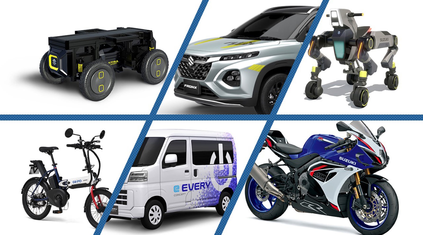 ジャパンモビリティショー2025でスズキブースに展示される車たち