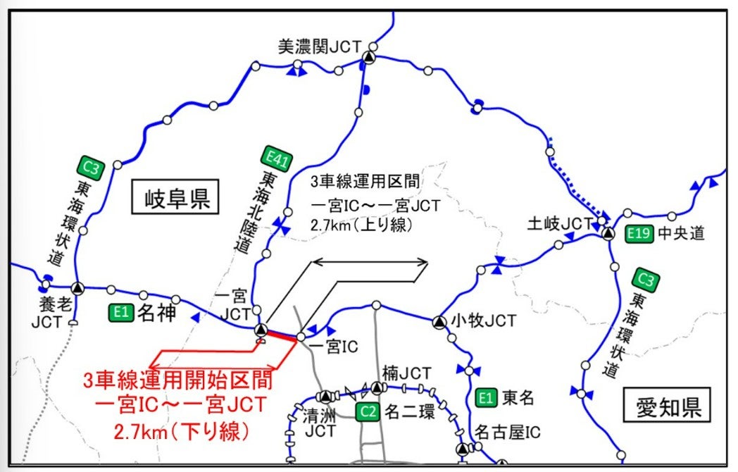 一宮IC~一宮JCTの位置図(画像=NEXCO中日本)