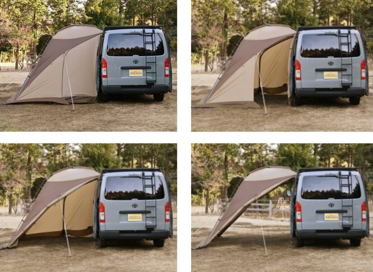カーサイドタープ4種類のアレンジを横から見た写真