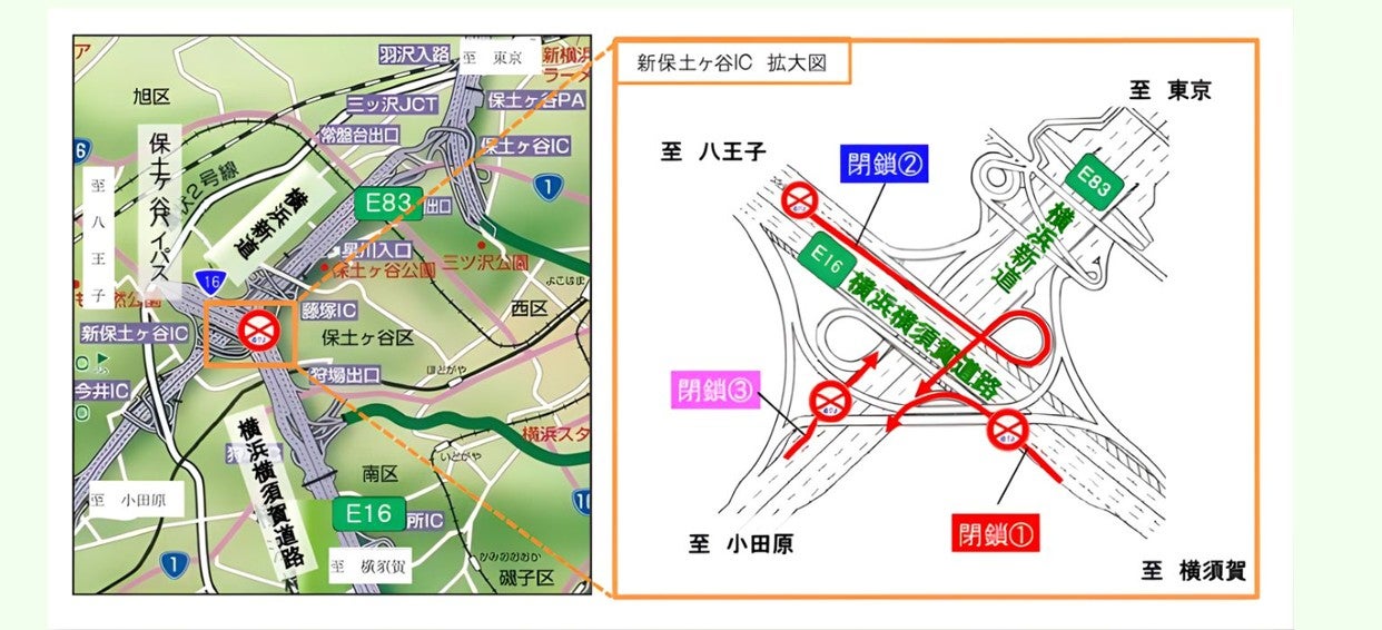 横浜新道・新保土ヶ谷ICの塗替塗装工事箇所(画像＝NEXCO東日本)