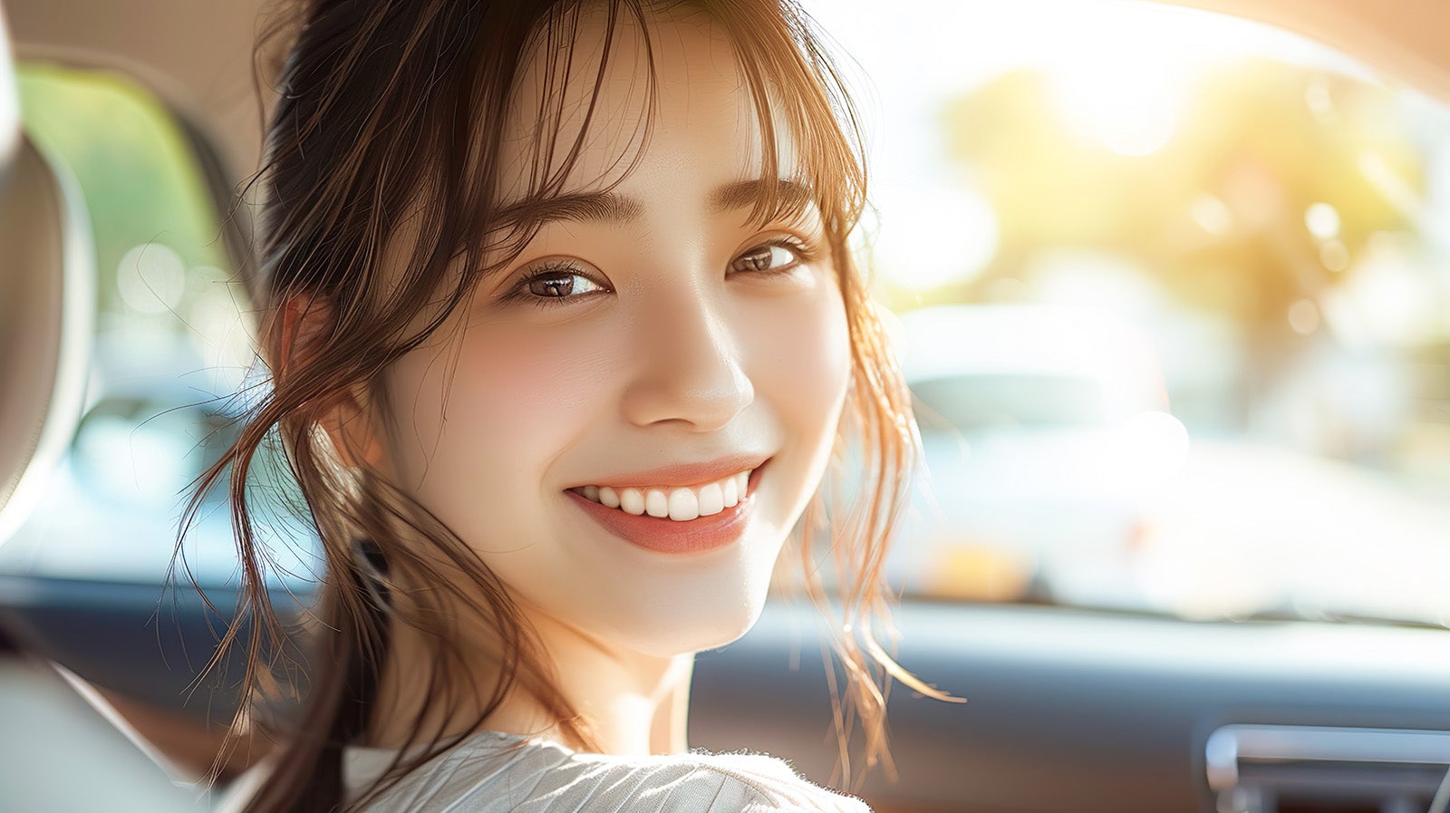 助手席に座る彼女の写真