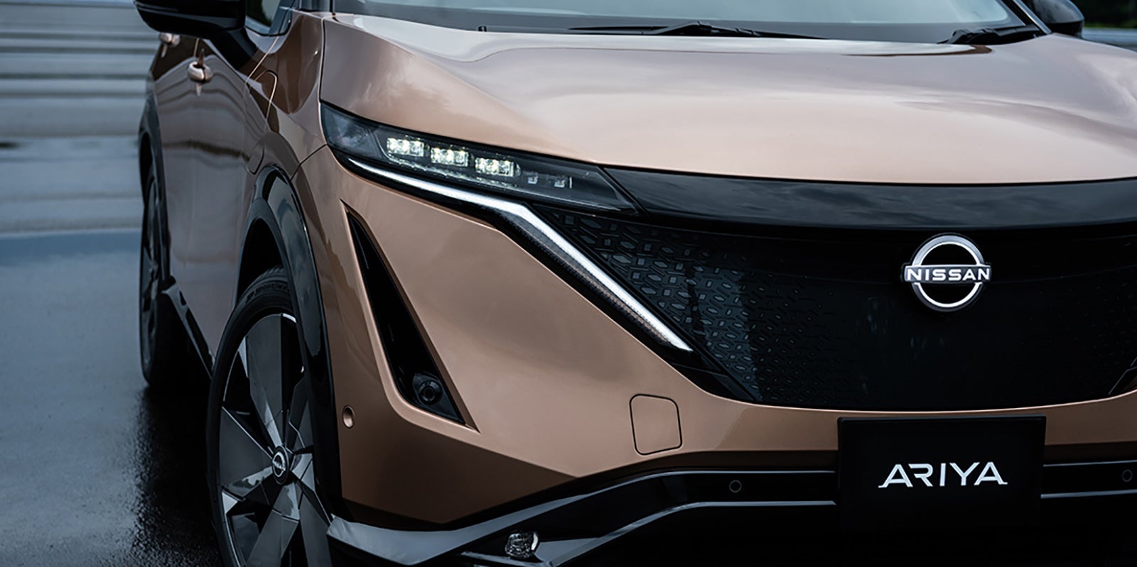 日産アリアのフロントエンブレム写真