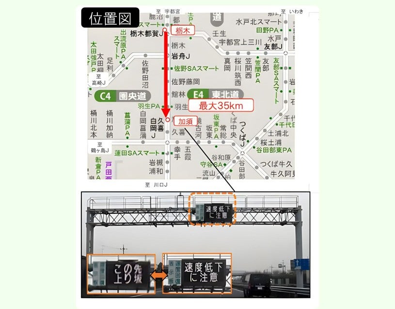 栃木インターチェンジから加須インターチェンジまでの区間を示す位置図
