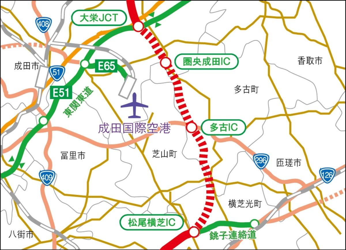 大栄ジャンクション～松尾横芝ICのマップ