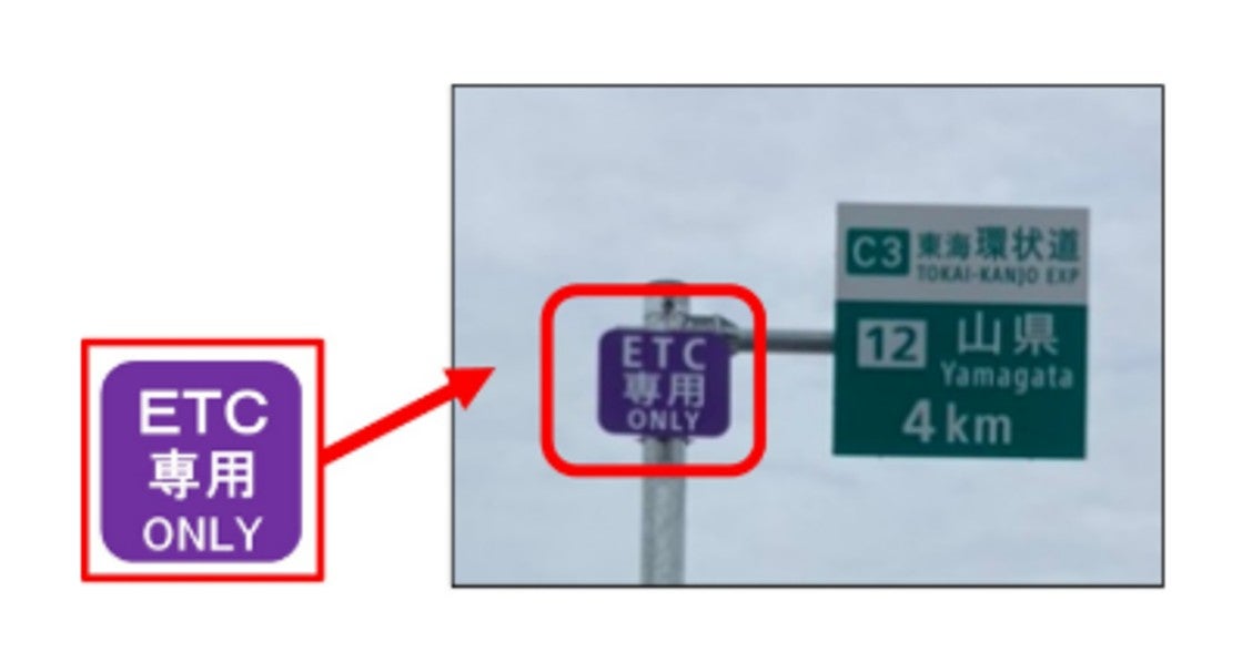 ETC専用と表示された高速道路の案内標識