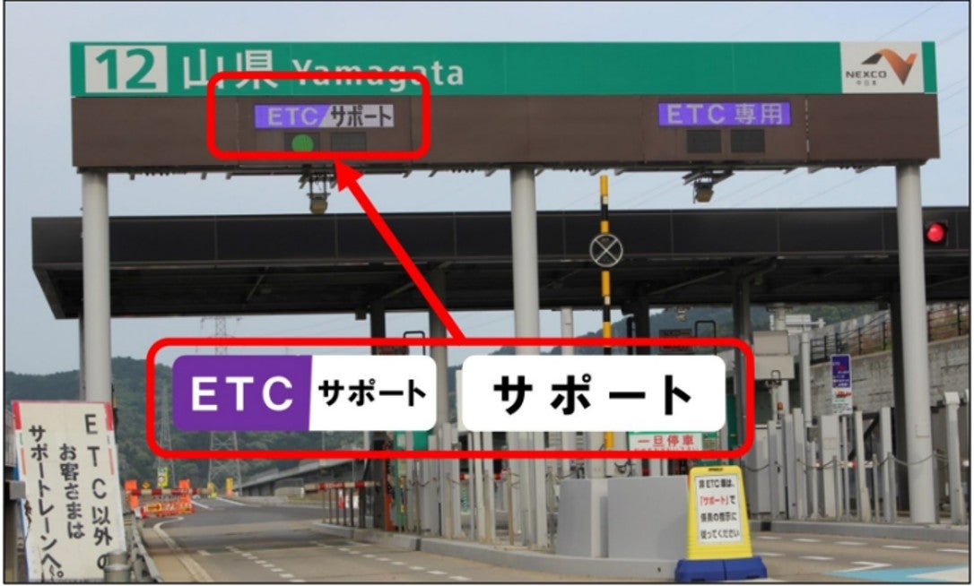 ETC専用料金所のサポートレーンを示す表示