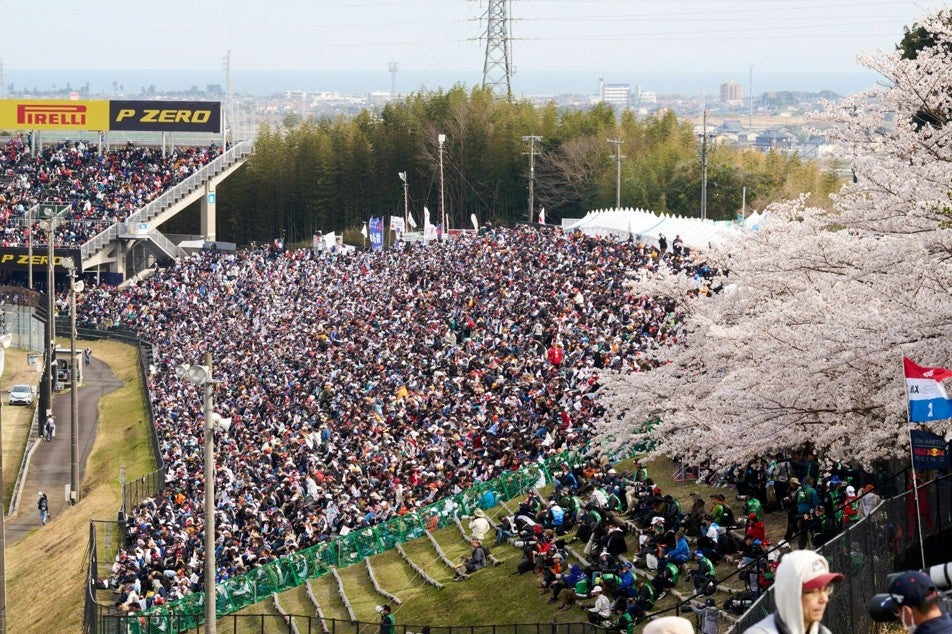 桜越しにみる鈴鹿サーキット（過去の様子）