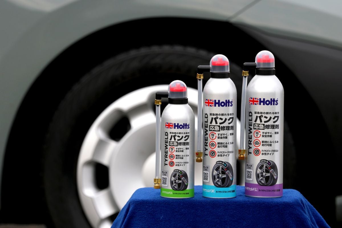 ホルツのパンク修理剤の、S・M・Lの3種類を並べた製品カット