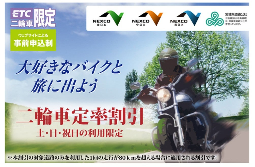 二輪車定率割引のイメージ（ETC二輪車・高速道路割引制度）