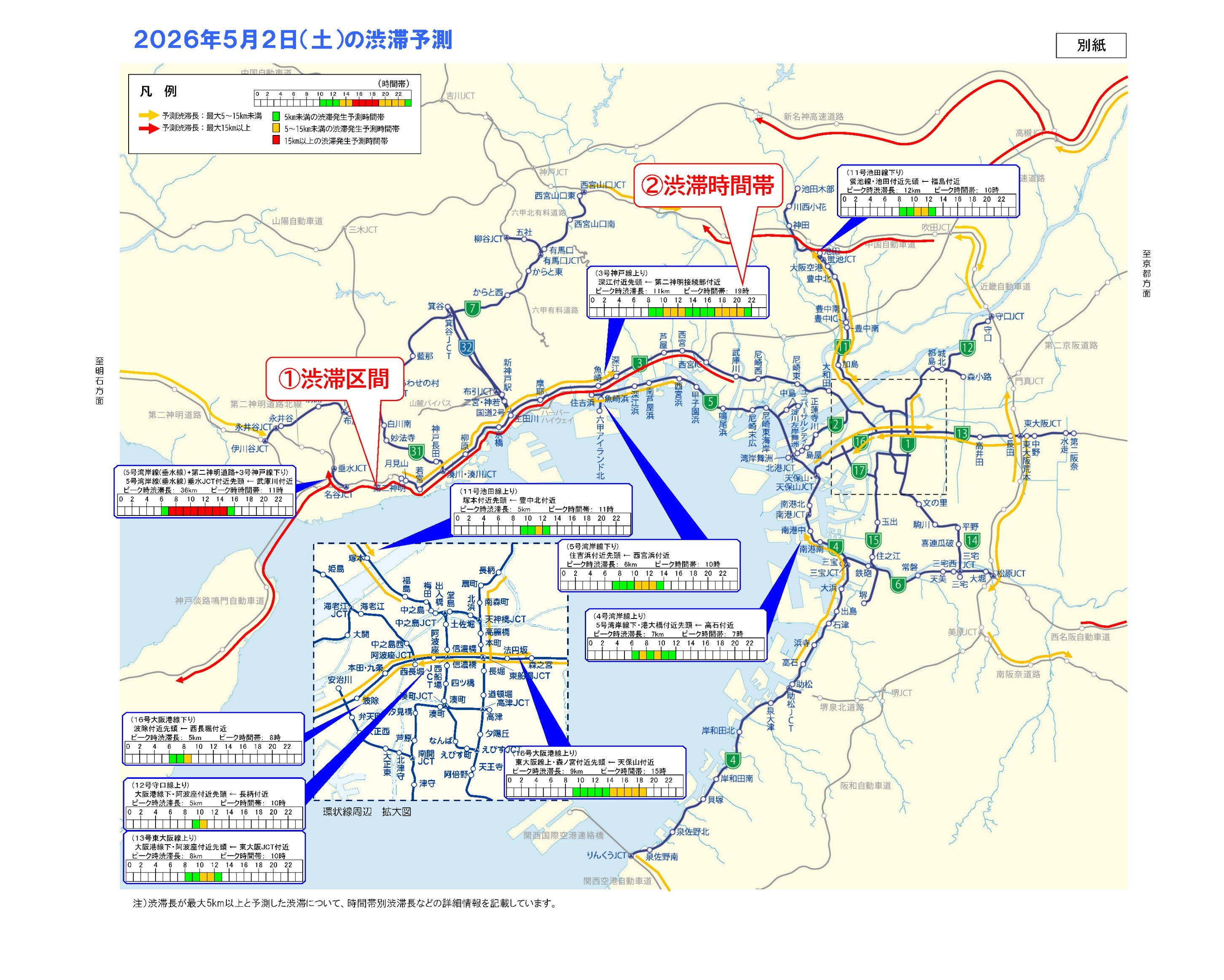 2026年5月2日 阪神高速3号神戸線の渋滞予測図