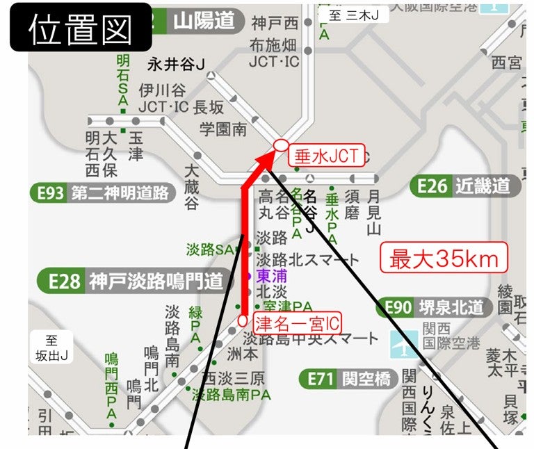 神戸淡路鳴門道 渋滞予測 35km 津名一宮IC 垂水JCT 位置図