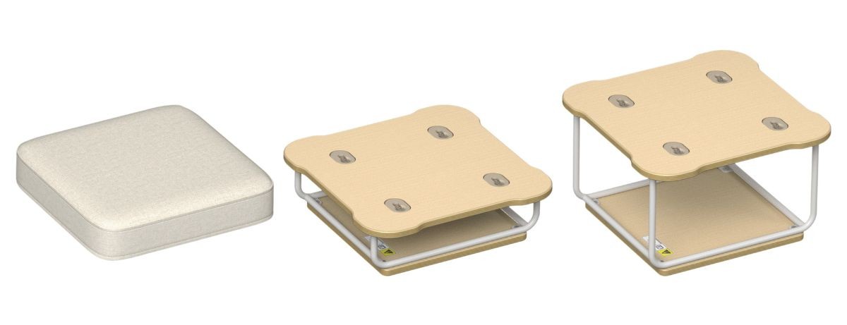 シエンタ ジュノ用の家具モジュール3種（左からクッションモジュール、ベースモジュール、ベースモジュールラージ）