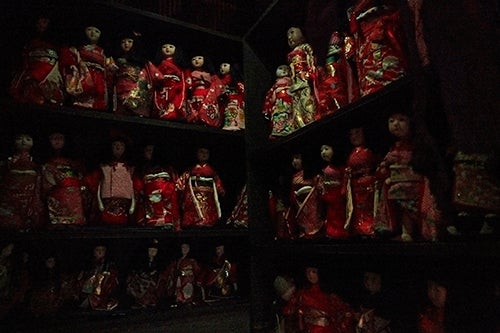 棚に並ぶたくさんの日本人形
