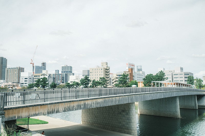 街の中心を流れる乙川と木造りの新名所・桜城橋（さくらのしろばし）。