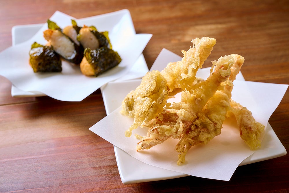 ガサ海老の天ぷら、ひらいもの磯辺揚げ