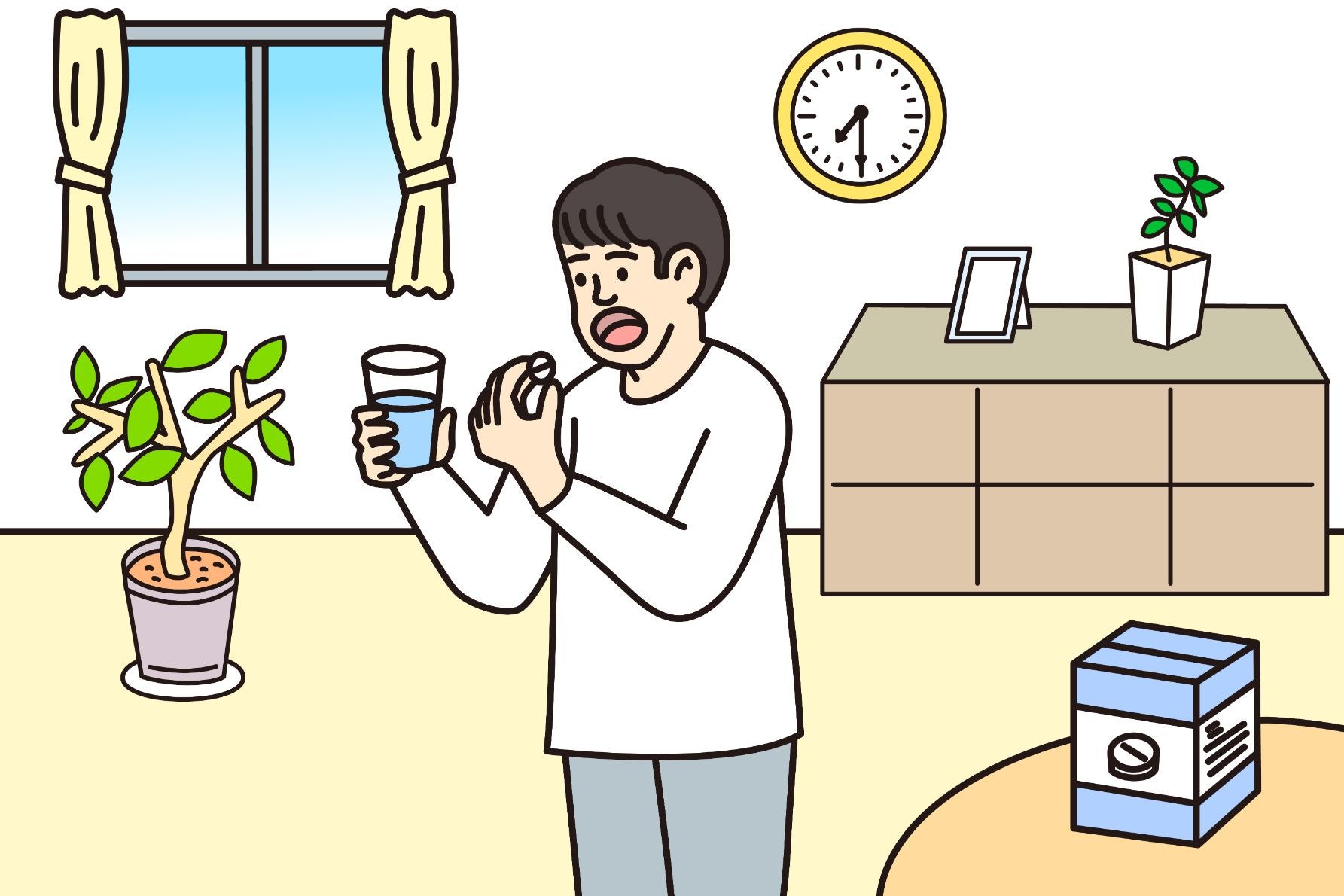 酔い止め薬を飲む人