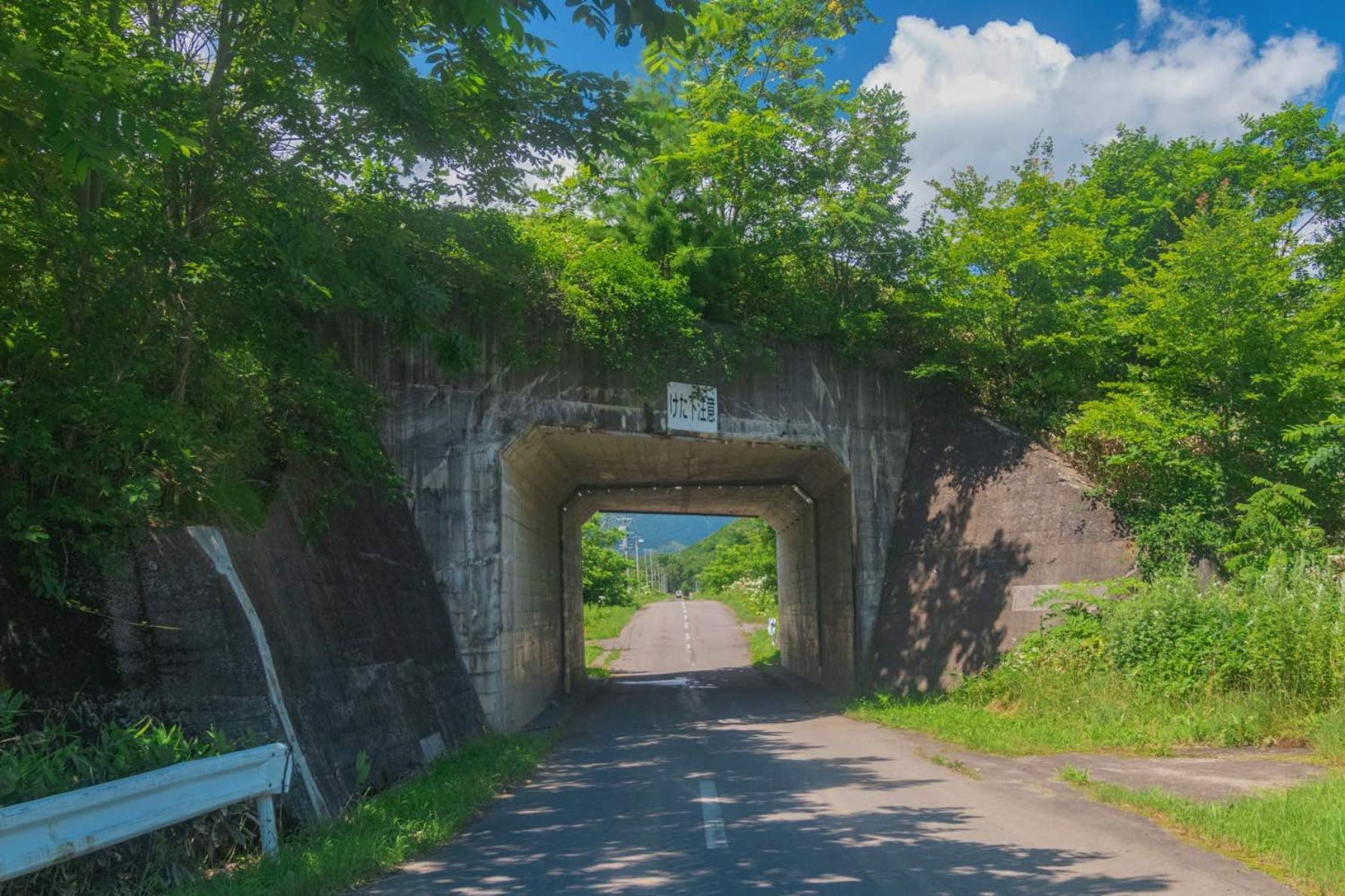 コンクリート通路の上を石勝線が走っている