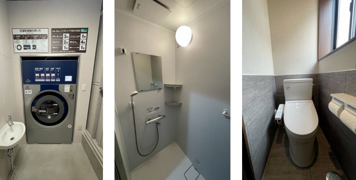 RVパーク Luxway 南アルプスのコインランドリー、シャワー室、トイレの写真