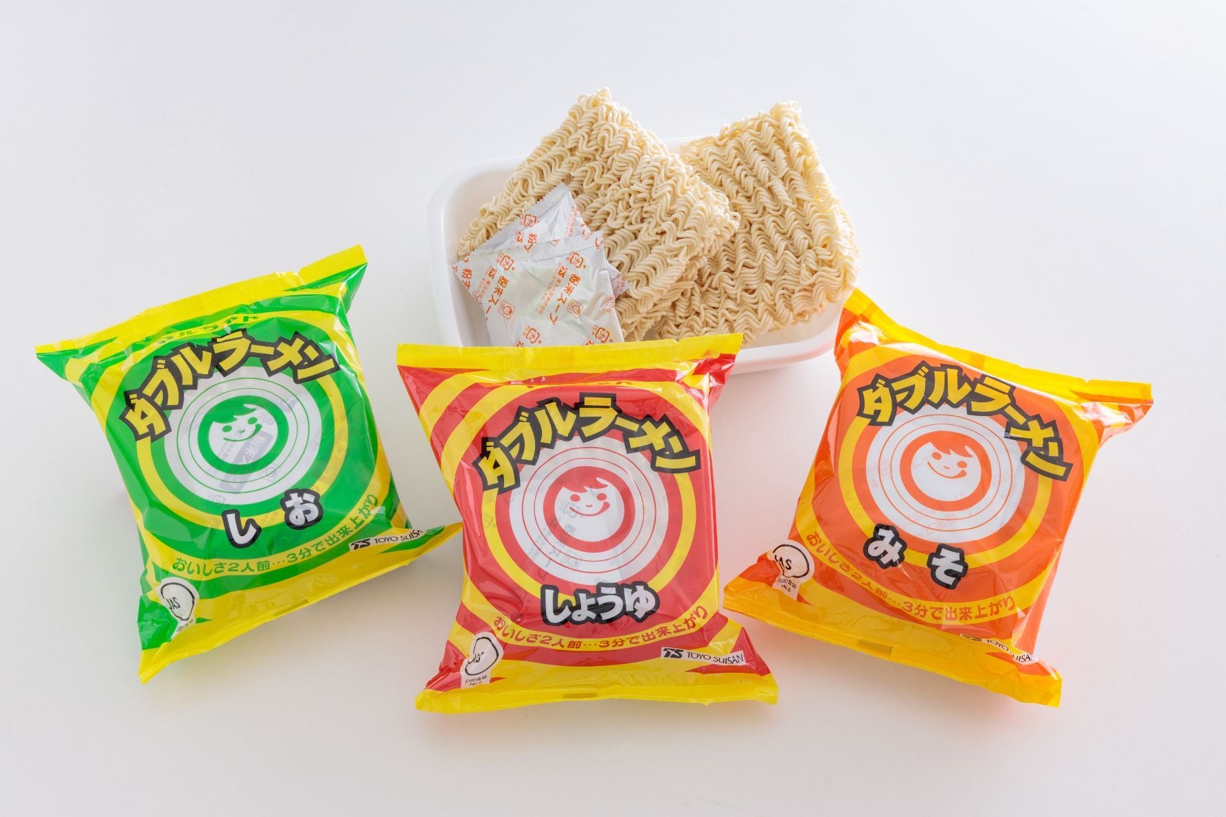 北海道 東洋水産「ダブルラーメン しょうゆ・しお・みそ味」各２食入り196円