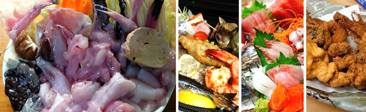 あんこう鍋、刺し身セットなど4品のメニュー写真