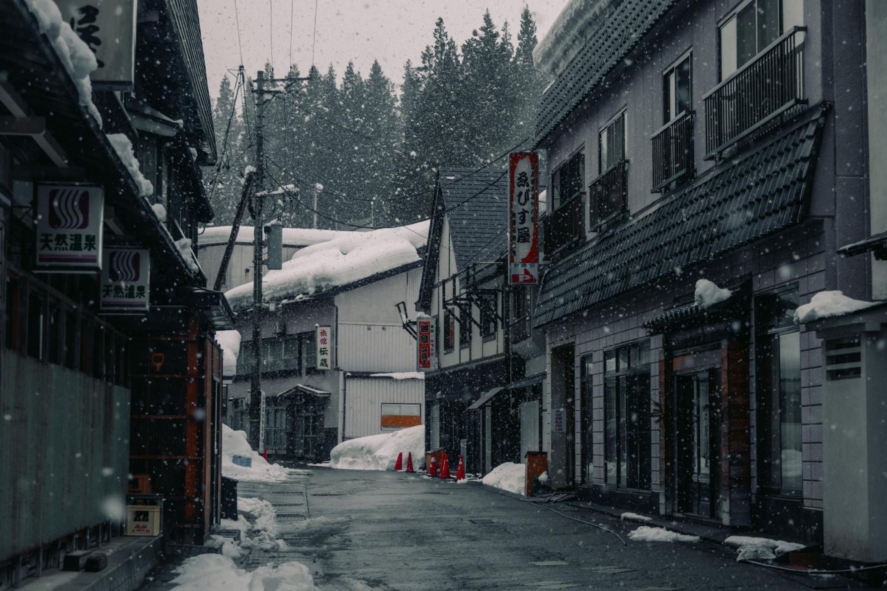 おおむね除雪され、曇りで太陽光が少ないせいで、彩度が失われているように思えました