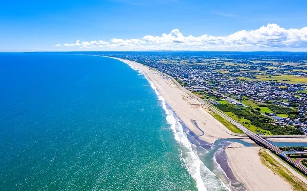 九十九里の海岸線の航空写真