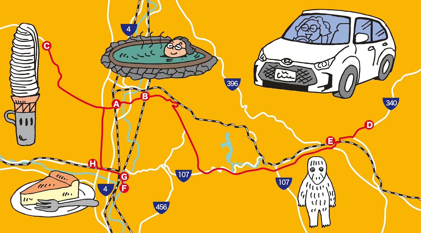 岩手県・花巻市、遠野市、北上市のイラストマップ