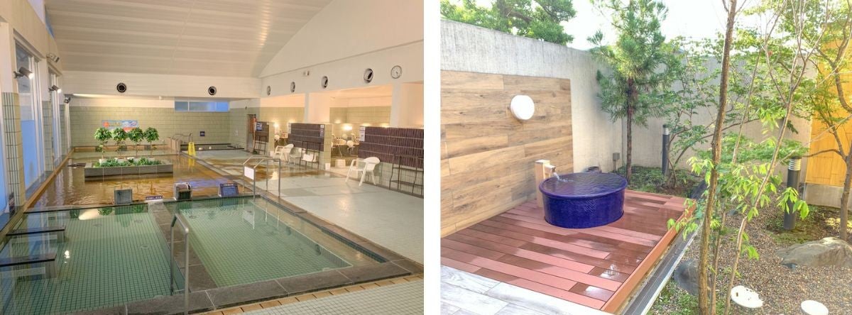 ゆらぶ桐生店の内湯と貸し切り風呂の2枚写真