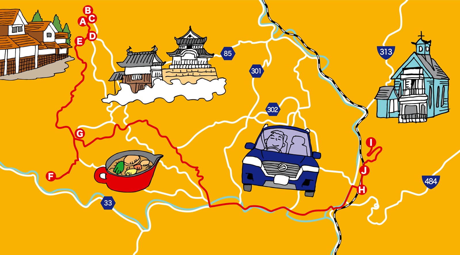 岡山県高梁市のイラストマップ