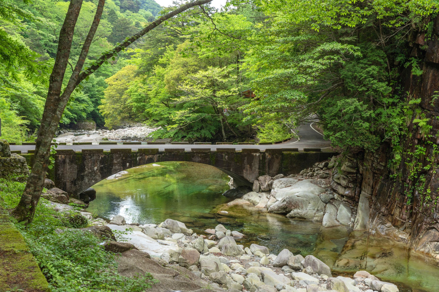 ALT 愛媛県久万高原町（くまこうげんちょう）の面河渓（おもごけい）は石鎚山（いしづちさん）の南麓に広がる四国最大級の渓谷だ