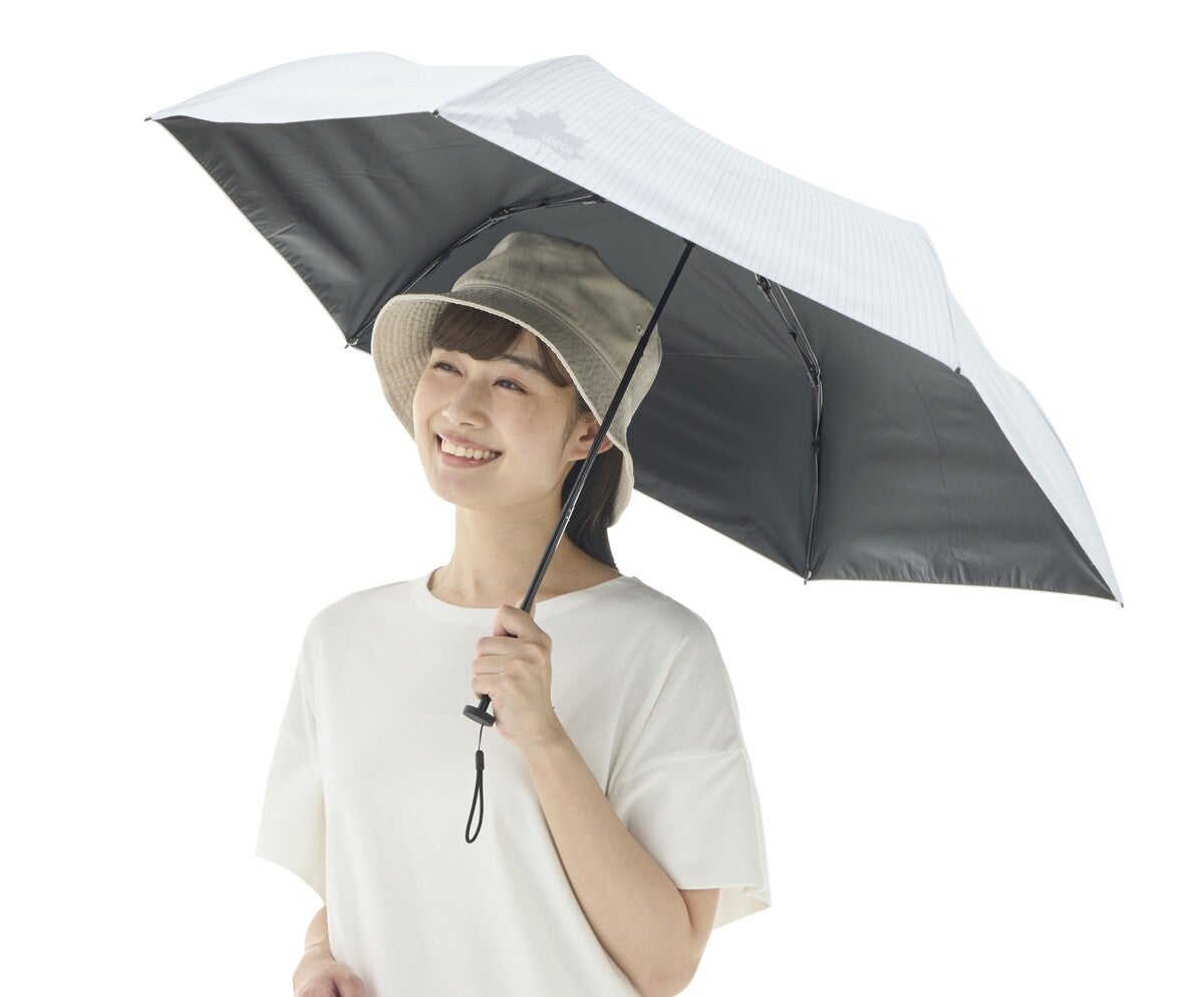 ロゴスの日傘をさす女性