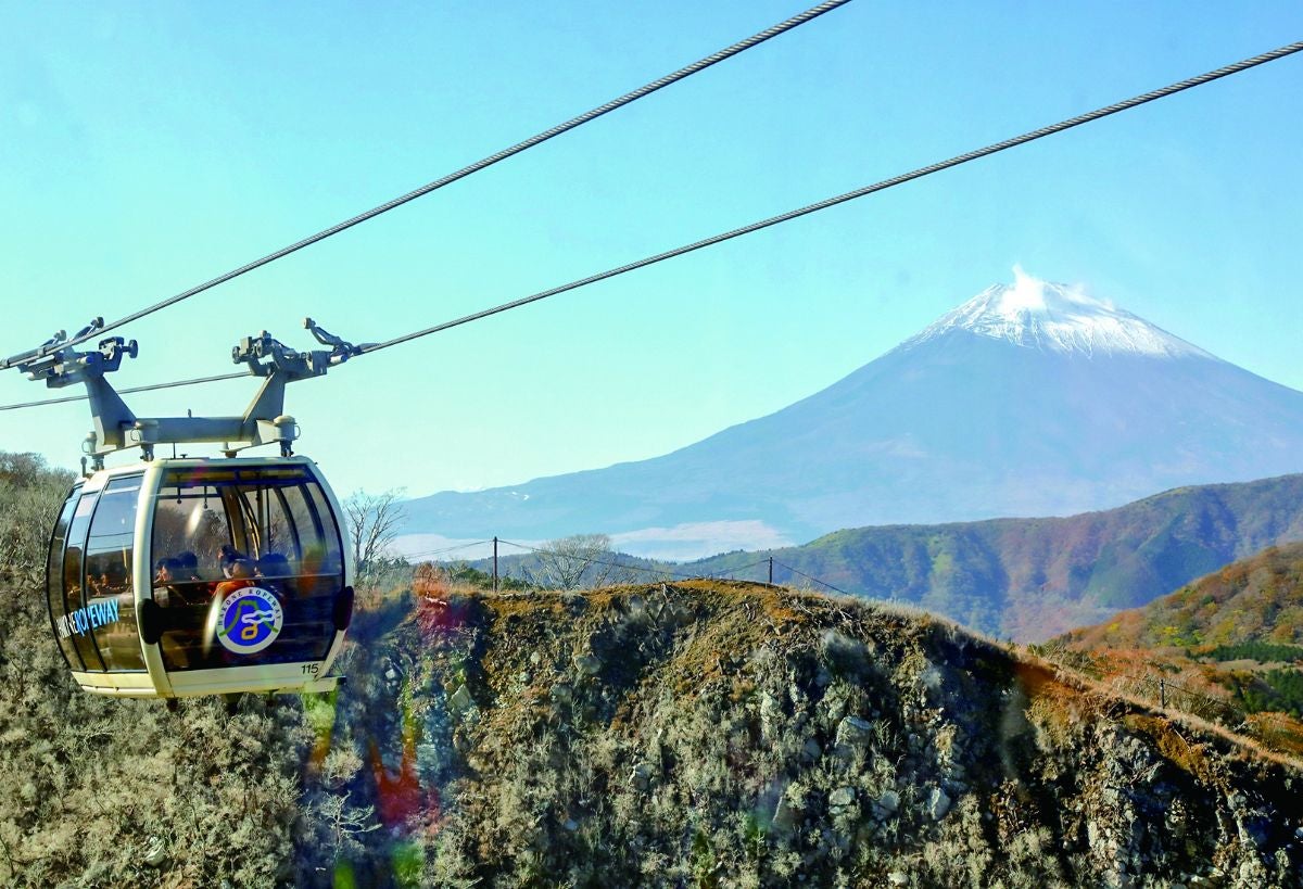 ロープウェイの車窓からは富士山の絶景を堪能できる