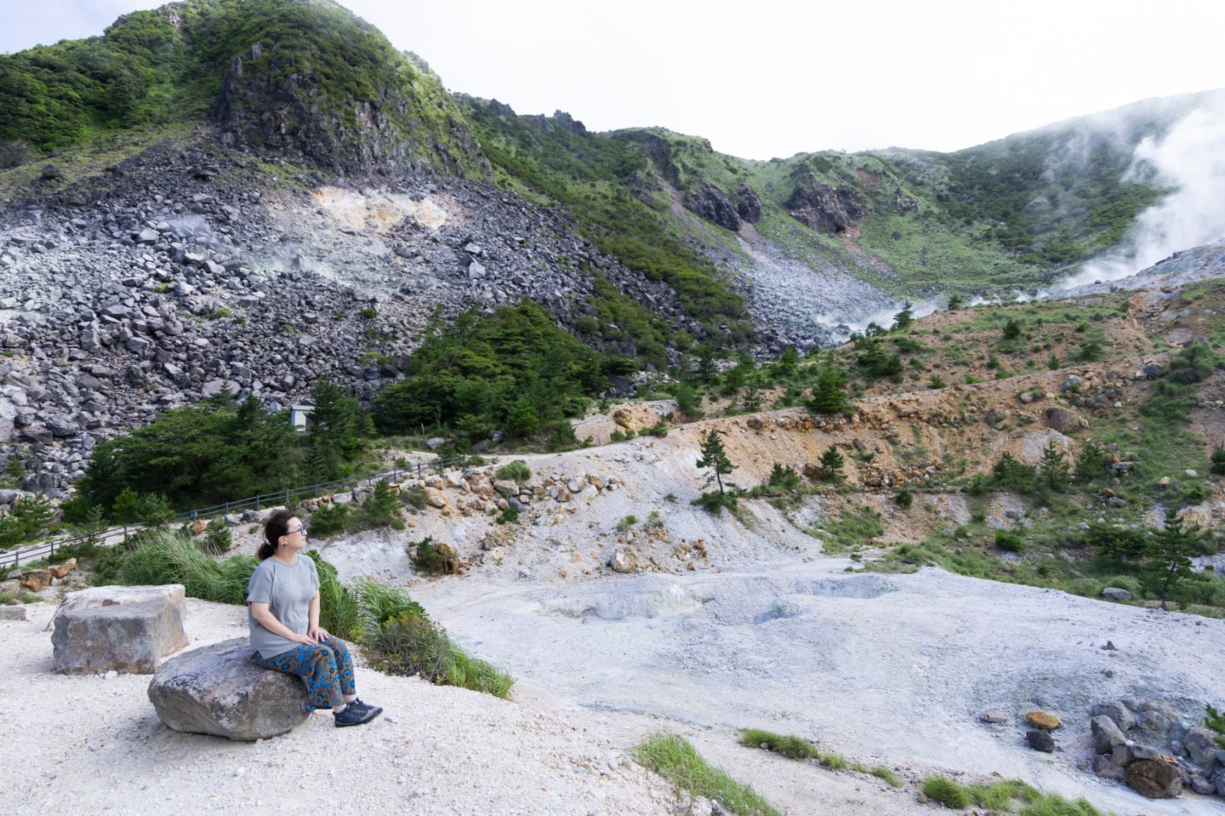 伽藍岳の火口付近に立ち上る噴気と荒々しい火山景観（大分県由布市）