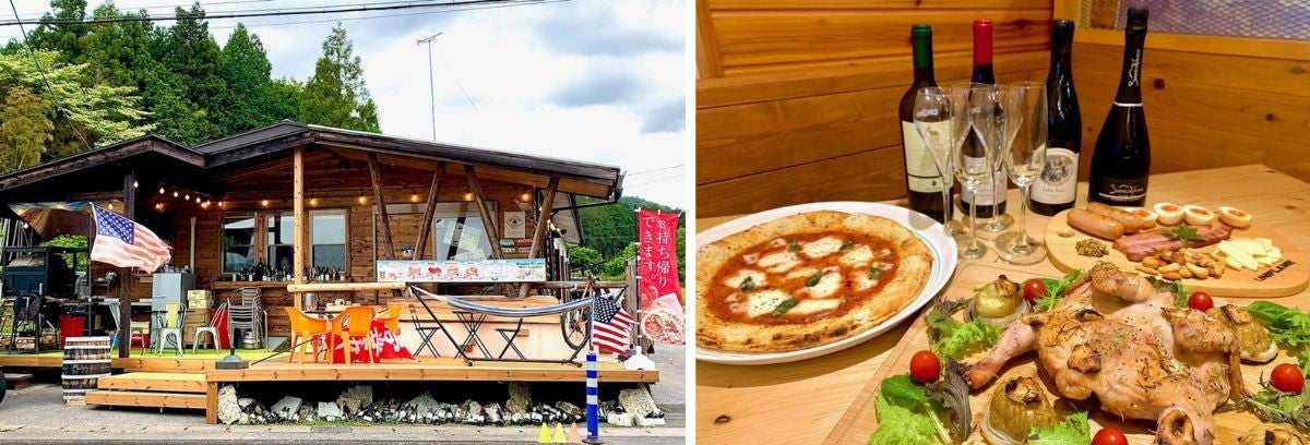 カフェ＆レストラン「wild kitchen Kumakuma」の外観と料理写真