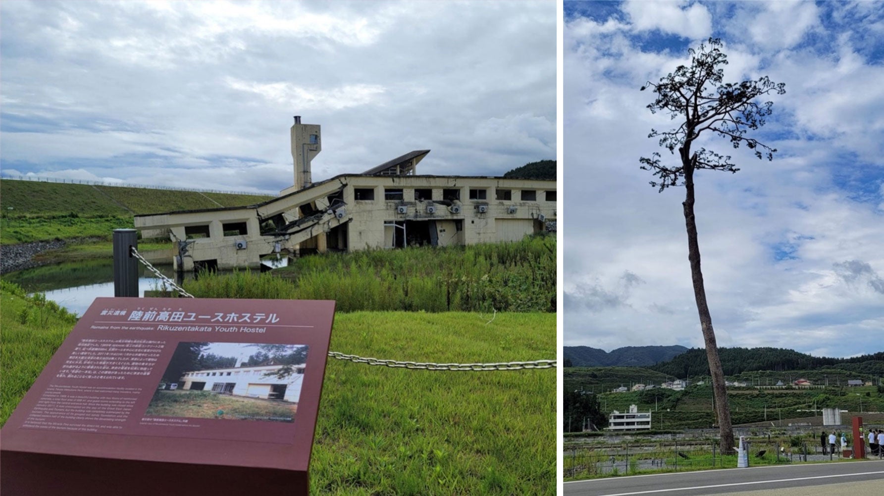 震災遺構のユースホステルと奇跡の一本松