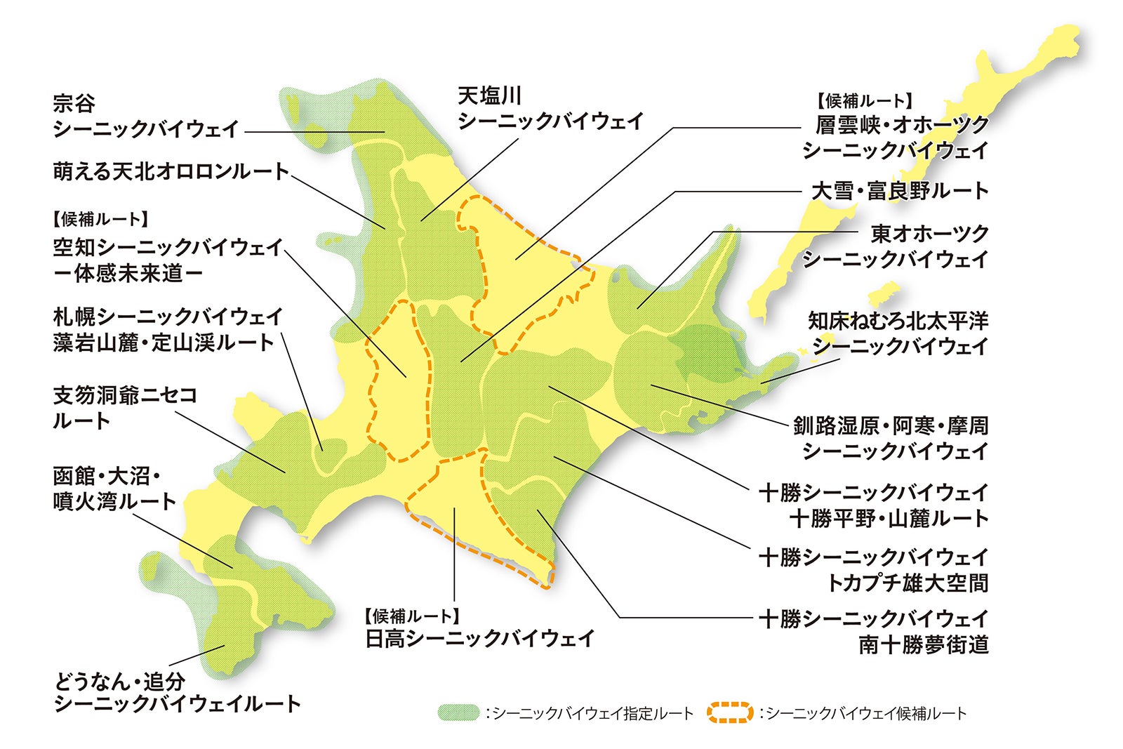 北海道内に指定されているシーニックバイウェイ